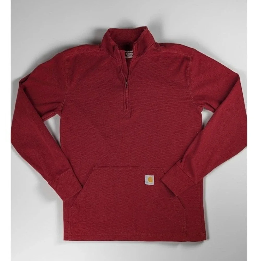 Carhartt Heavy Weight Thermal 1/4 Zip Pullover Men's M Red Relaxed Fit Pocket